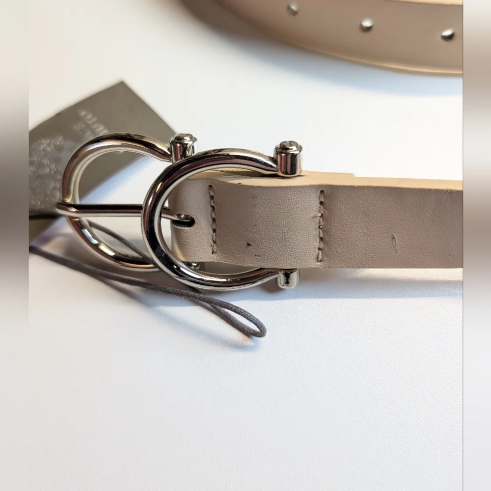 Vince Camuto Double Buckle Vegan Leather Cream Belt Size L NWT